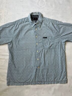 Tommy Hilfiger Light Blue Geometric Short-Sleeve Button-Down Shirt